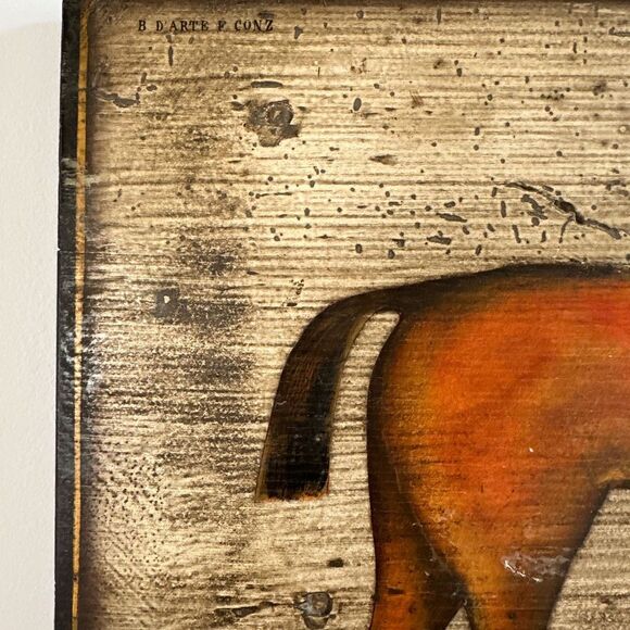 Vintage wall plaque / wooden board frame painting of horse by B. d’Arte F. Conz - Picture 5 of 6